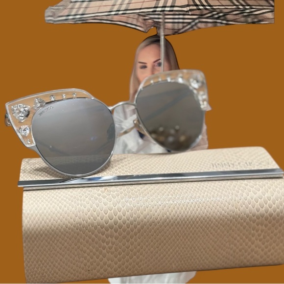 Jimmy Choo Silver Sunglasses with Crystal Accents